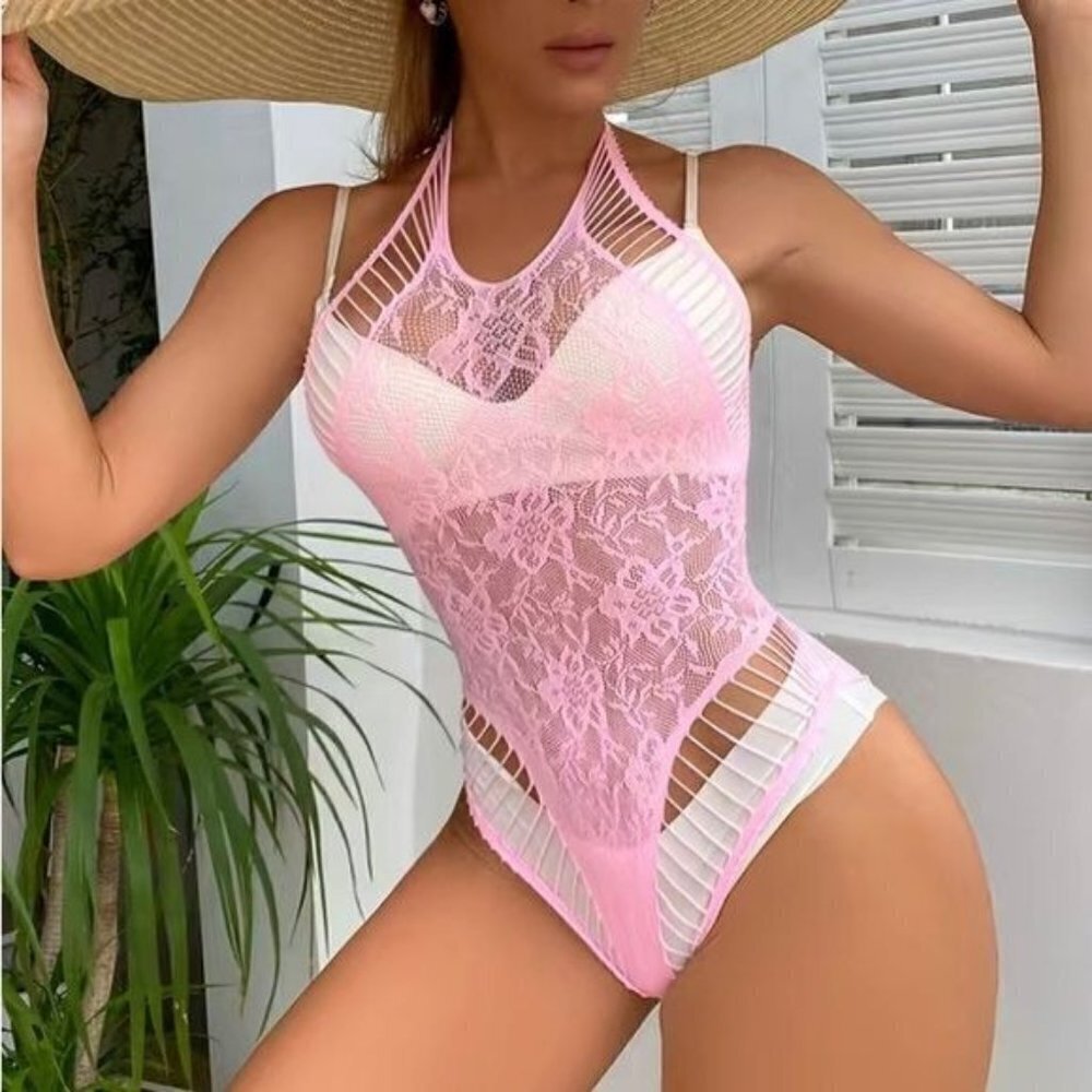 Erotic Sexy Bodysuit with Hollow Out Long Sleeves Without Lingerie